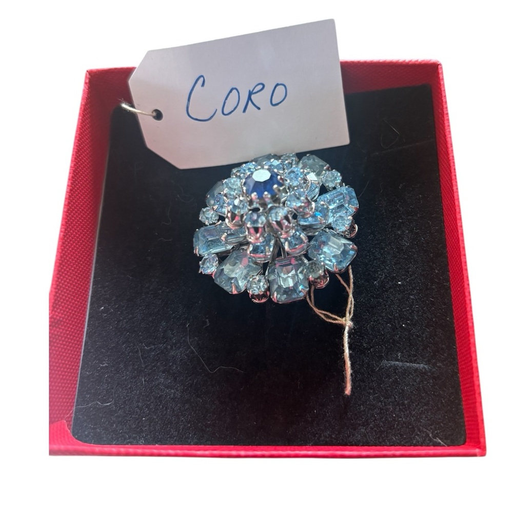 Vintage Coro Silver and Blue Crystal Brooch - Picture 1 of 4